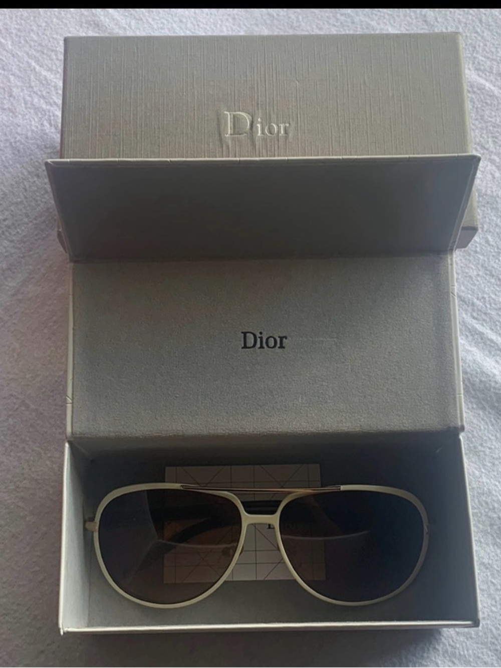 Dior Sunglasses, White Frames, Brown Lenses